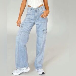 Princess Polly Denim Cargo Jeans | Light Wash Utility Jeans | Size 4 | NWOT